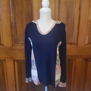 Haptics Navy Blue and Multicolorblock Long Sleeve Hoodie.